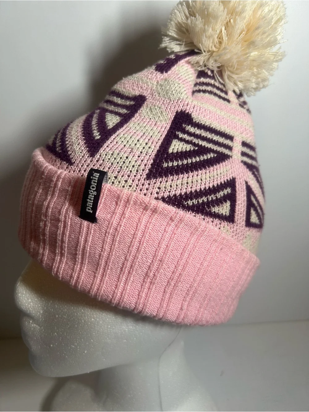 Kids Pink Patterned Pom Beanie Hat Patagonia